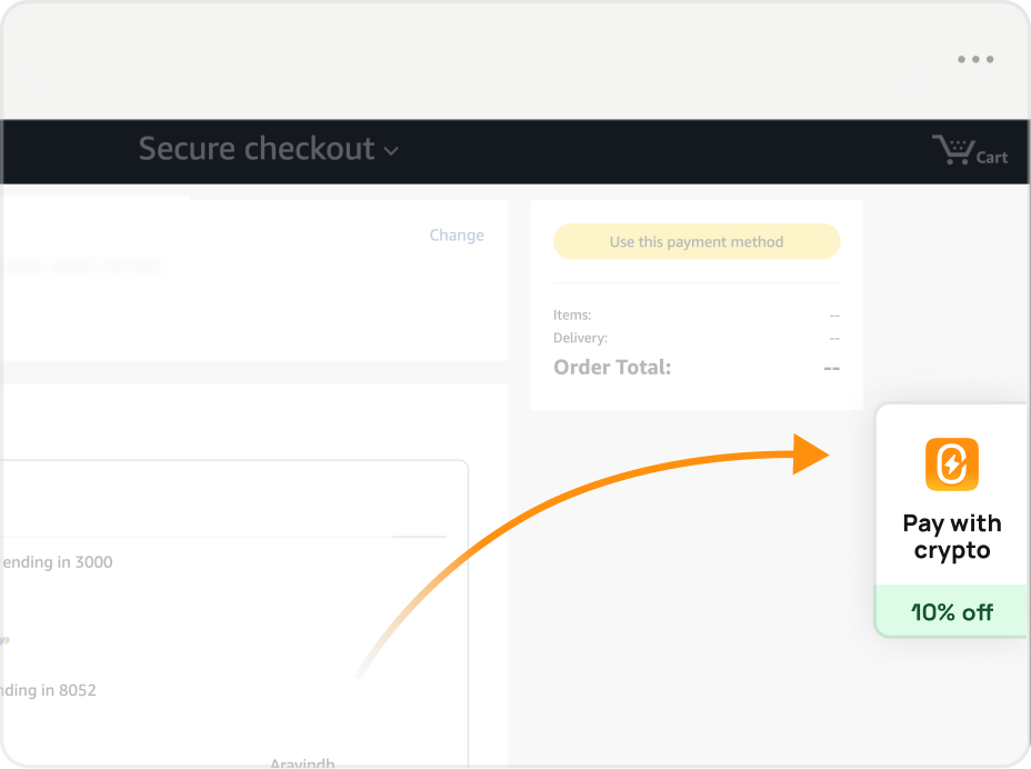 0fiat checkout page showing crypto payment option
