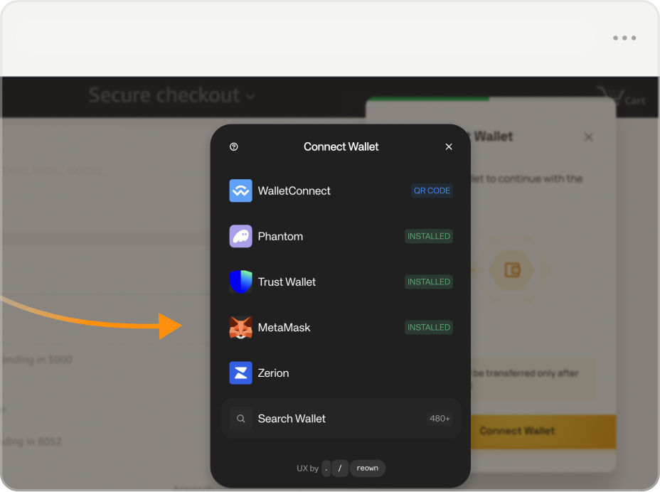 Pay with crypto wallet — complete your purchase